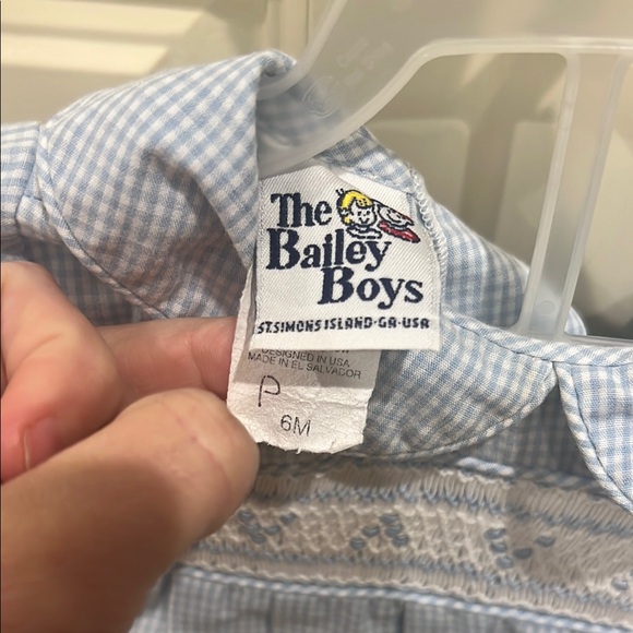 Bailey Boys Blue Gingham smocked boys romper 6 months - Picture 2 of 4